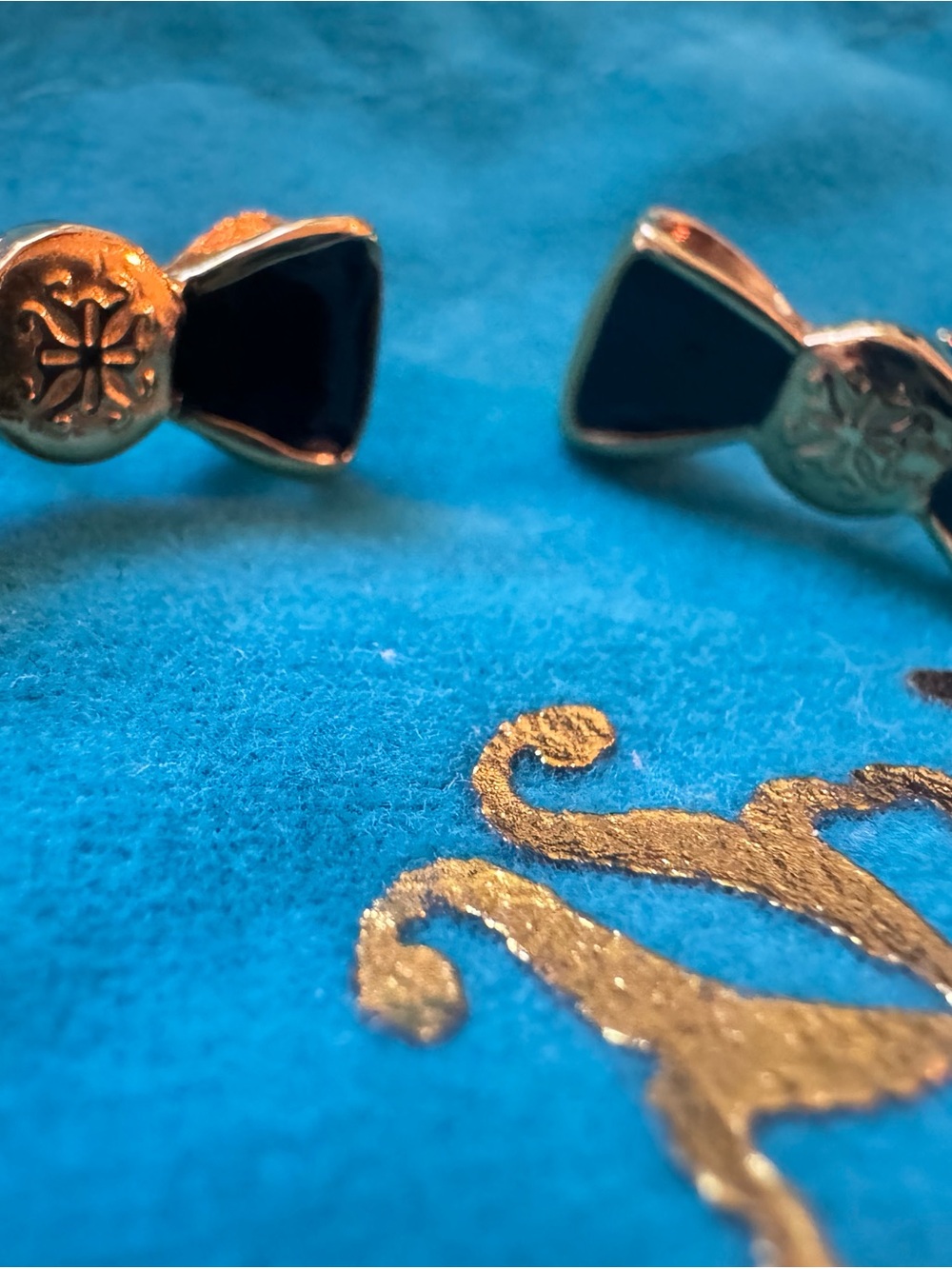 Men's Black Enamel and Silver Bow Tie Cufflinks